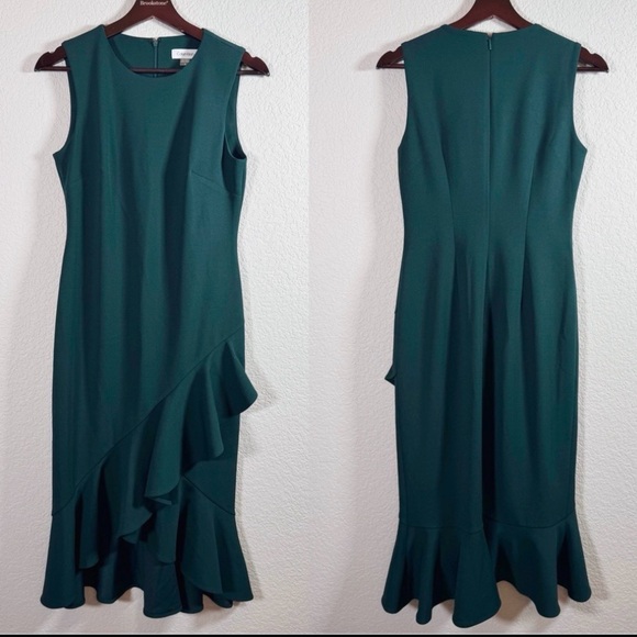 Calvin Klein Dresses & Skirts - Calvin Klein Teal Green Sleeveless Ruffle Hem Work Professional Dress Size 4